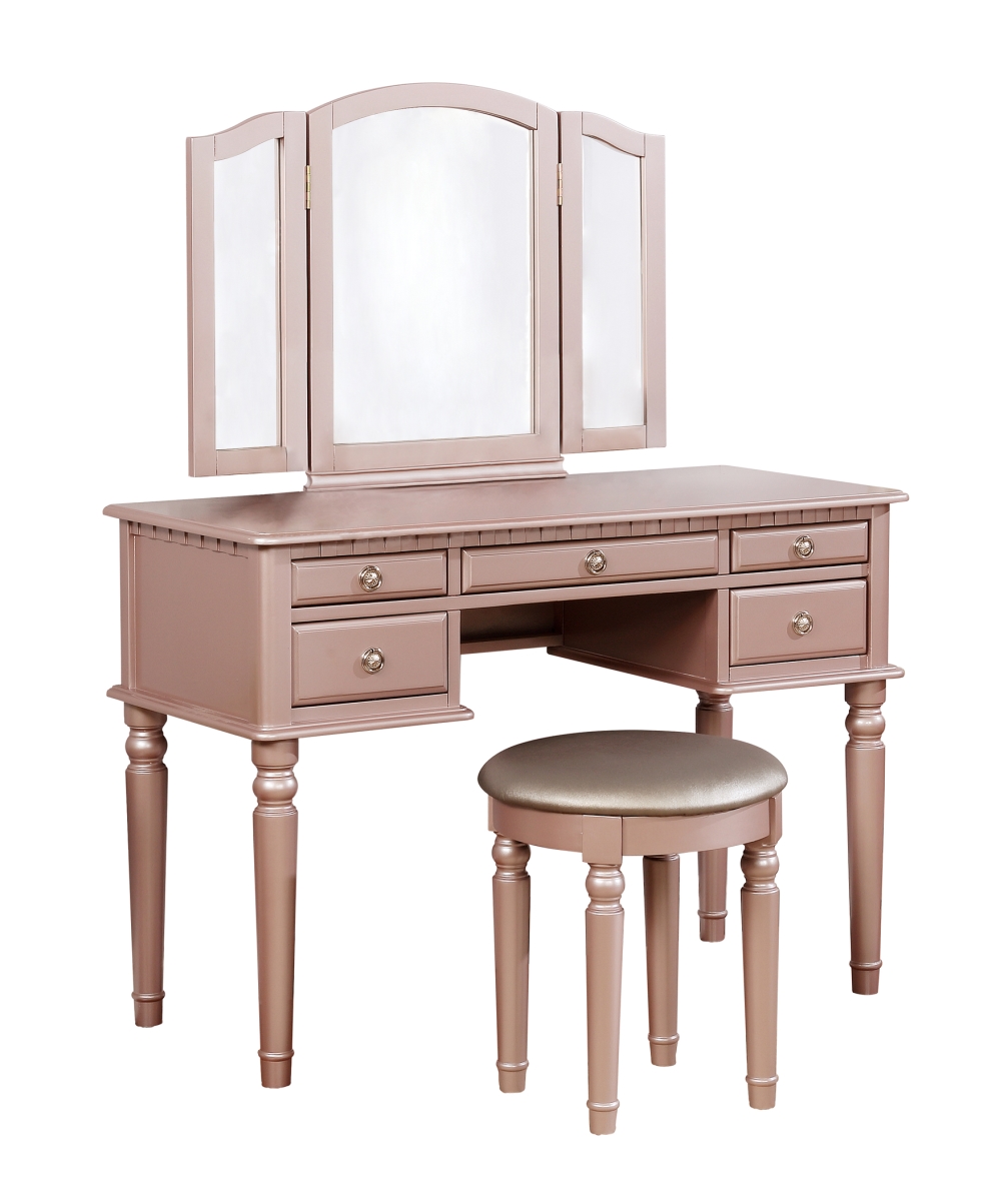 Picture of Poundex F4060 43 x 19 x 54 in. Wooden Makeup Vanity Set Desk&#44; Mirror & Stool - Rose Gold