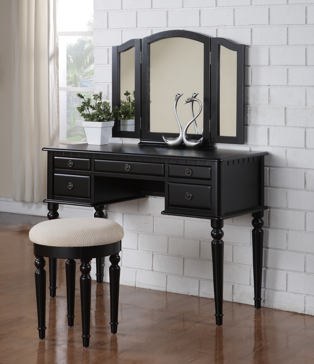 Picture of Poundex F4072 43 x 19 x 54 in. Wooden Makeup Vanity Set Desk&#44; Mirror & Stool - Black