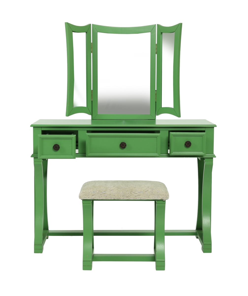 Picture of Poundex F4117 43 x 19 x 54 in. Wooden Makeup Vanity Set Desk&#44; Mirror & Stool - Apple Green