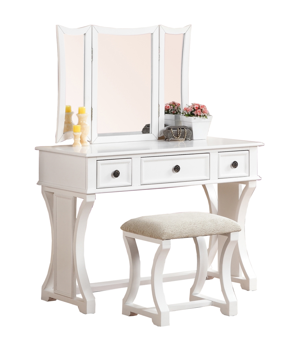 Picture of Poundex F4119 43 x 19 x 54 in. Wooden Makeup Vanity Set Desk&#44; Mirror & Stool - White