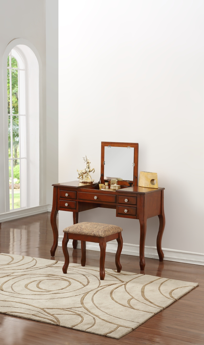 Picture of Poundex F4147 43 x 18 x 39 in. Wooden Makeup Vanity Set Desk&#44; Mirror & Stool - Cherry