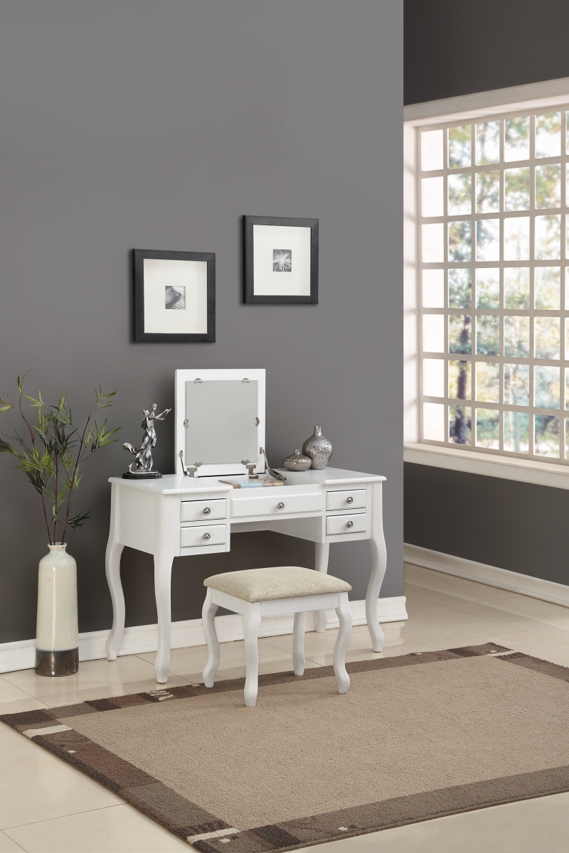 Picture of Poundex F4148 43 x 18 x 39 in. Wooden Makeup Vanity Set Desk&#44; Mirror & Stool - White