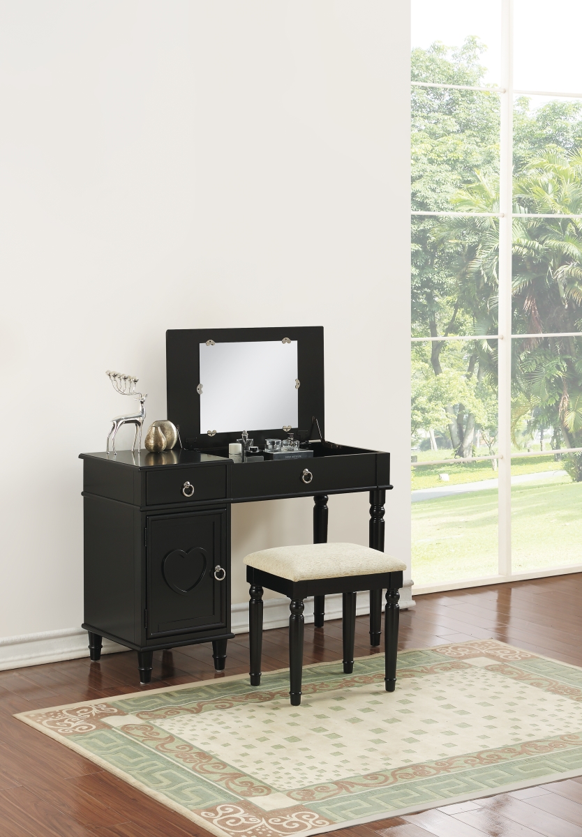 Picture of Poundex F4177 43 x 18 x 39 in. Wooden Makeup Vanity Set Desk&#44; Mirror & Stool - Black