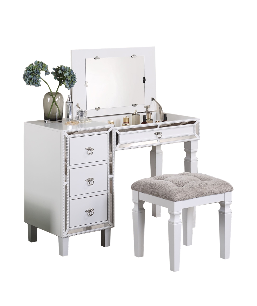 Picture of Poundex F4203 43 x 18 x 30-47 in. Wooden Makeup Vanity Set with Lift-up Mirror & Stool - White