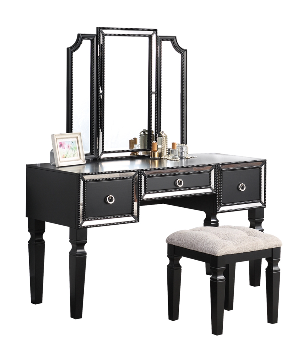 Picture of Poundex F4219 54 x 19 x 60 in. Wooden Makeup Vanity Set with Tri-fold Mirror & Stool - Black