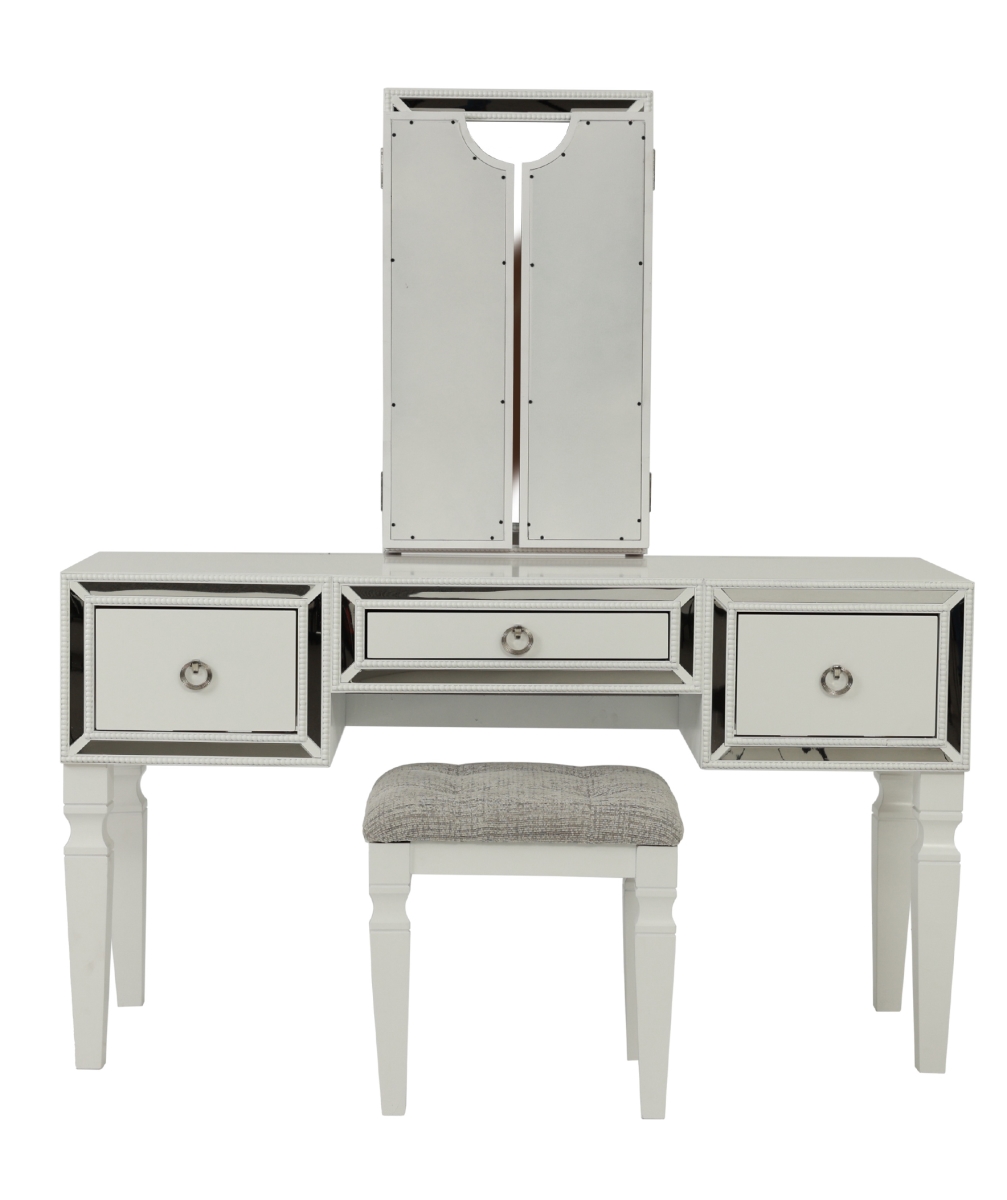 Picture of Poundex F4221 54 x 19 x 60 in. Wooden Makeup Vanity Set with Tri-fold Mirror & Stool - White