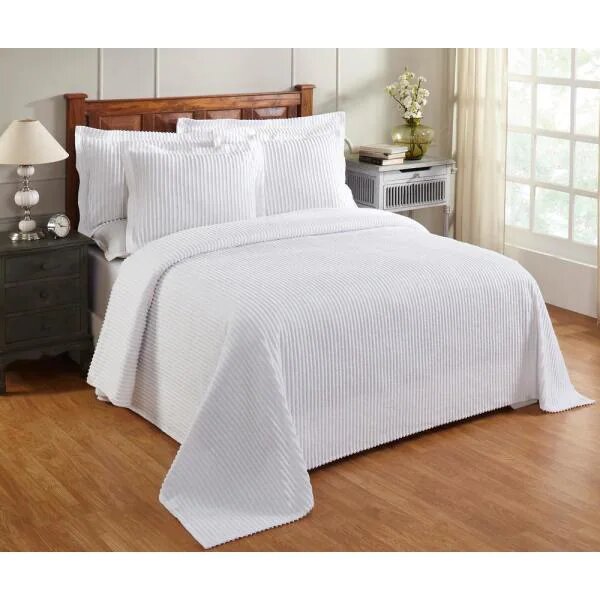 Picture of Better Trends BSASPQUWH Julian Collection in Solid Stripes Design 100 Percent Cotton Tufted Chenille Bedspread, White - Queen Size