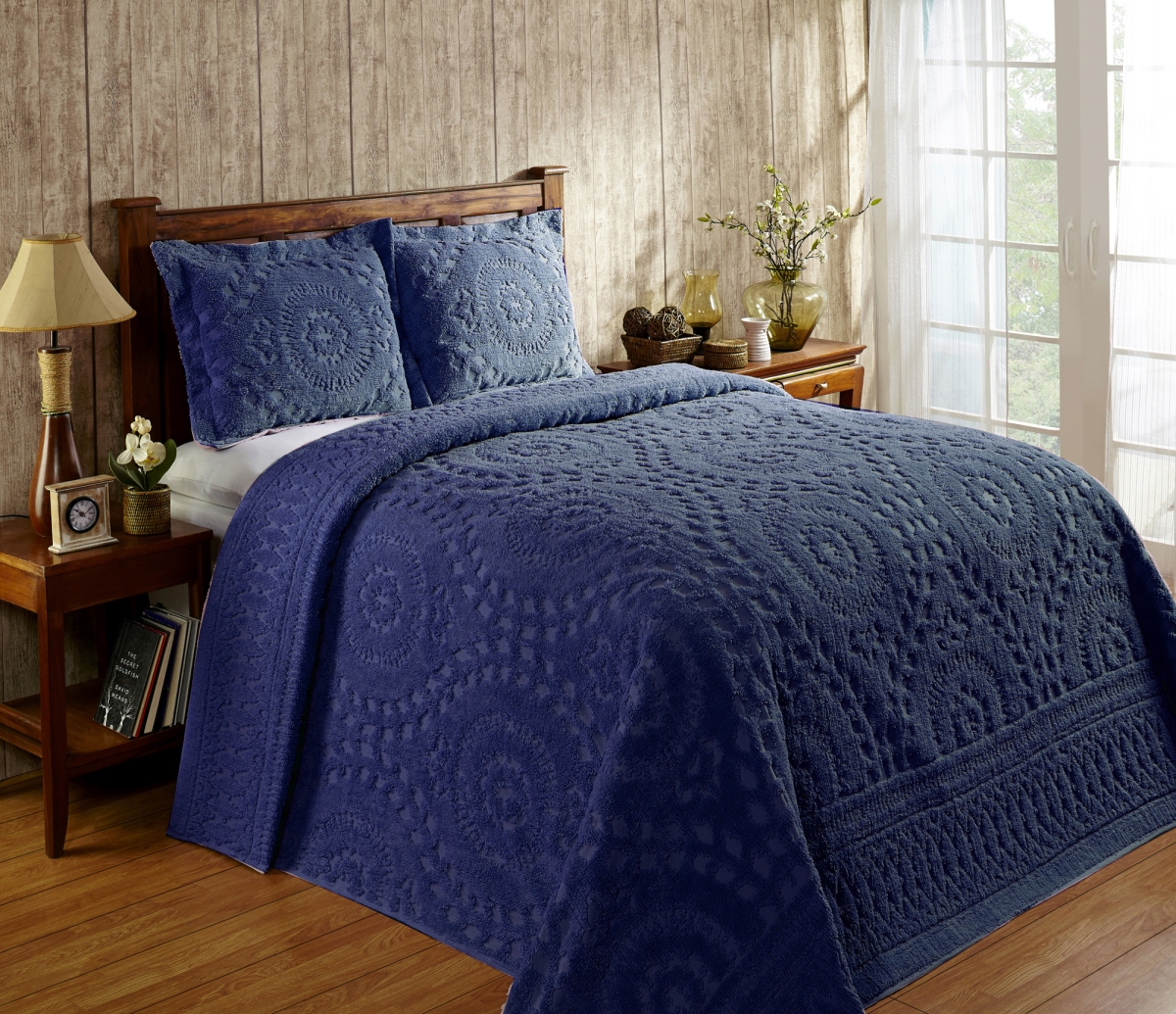 Picture of Better Trends BSRKINV Rio Floral Chenille Bedspread, Navy - King Size