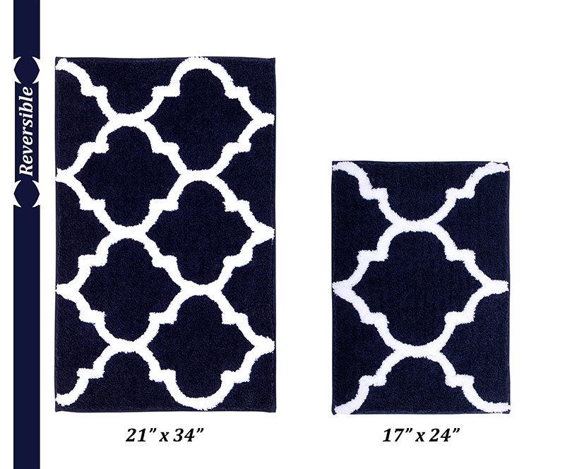 BAMA2PC1721NV  Marrakesh Collection 100% Polyester  2 Piece Set (17' x 24' | 21' x 34') Bath Rug Set in Navy -  Better Trends