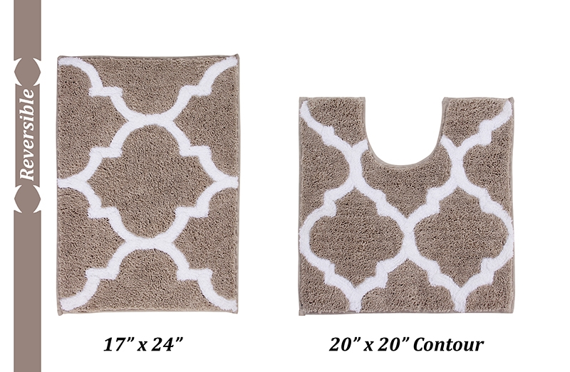 BAMA2PC1720BE  Marrakesh Collection 100% Polyester  2 Piece Set (17' x 24' | 20' x 20') Bath Rug Set in Beige -  Better Trends