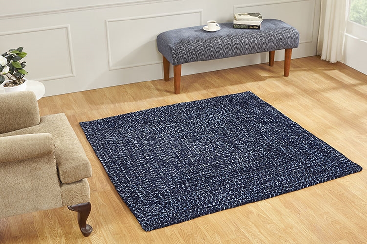 Picture of Better Trends BRCR66NVSB Better Trends Chenille Tweed Collection 100% Polyester 72&apos; Square Braided Rug in Navy & Smoke Blue