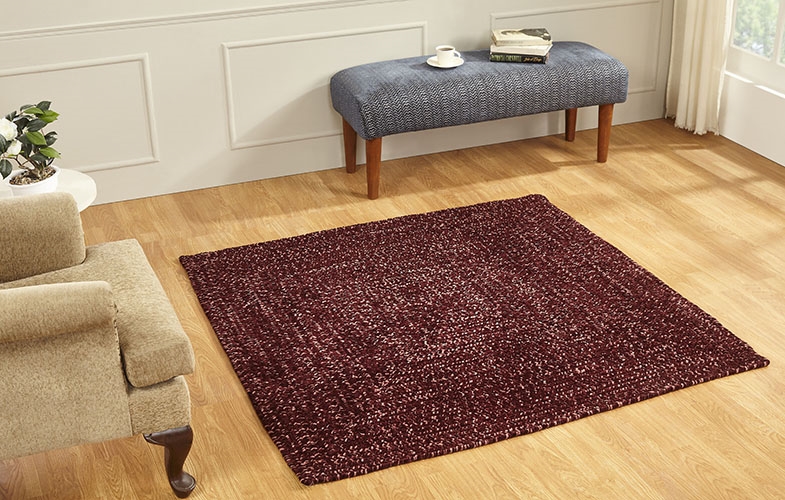 Picture of Better Trends BRCR66BUM Better Trends Chenille Tweed Collection 100% Polyester 72&apos; Square Braided Rug in Burgundy & Mauve