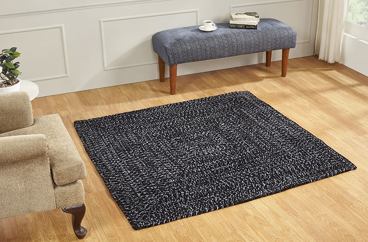 Picture of Better Trends BRCR66BLKG Better Trends Chenille Tweed Collection 100% Polyester 72&apos; Square Braided Rug in Black & Gray