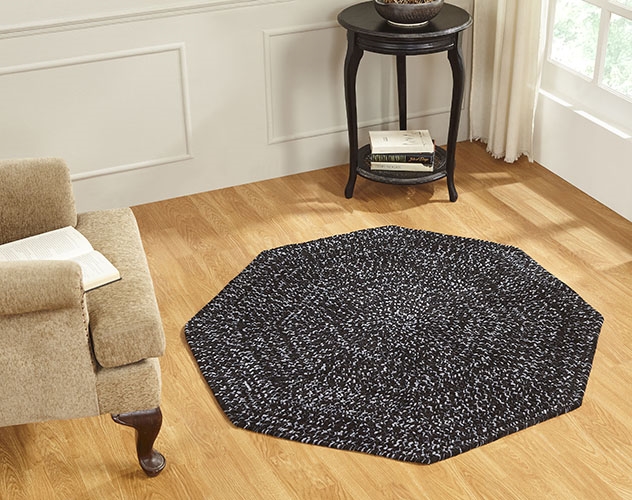 Picture of Better Trends BRCR4OCBLKG Better Trends Chenille Tweed Collection 100% Polyester 48&apos; Octagonal Braided Rug in Black & Gray