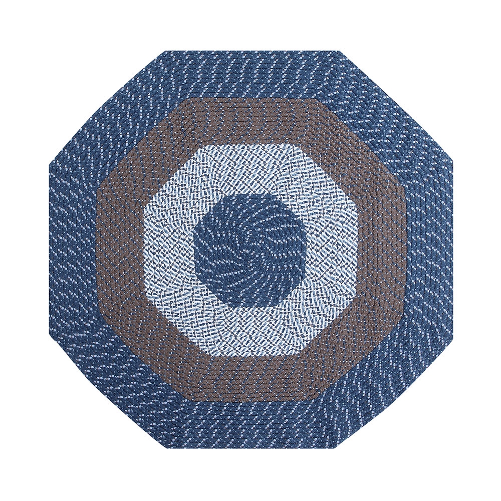 Picture of Better Trends BRCB4OCCMS Better Trends Country Stripe Collection 100% Polypropylene 48&apos; Octagonal Braided Rug in Chambray