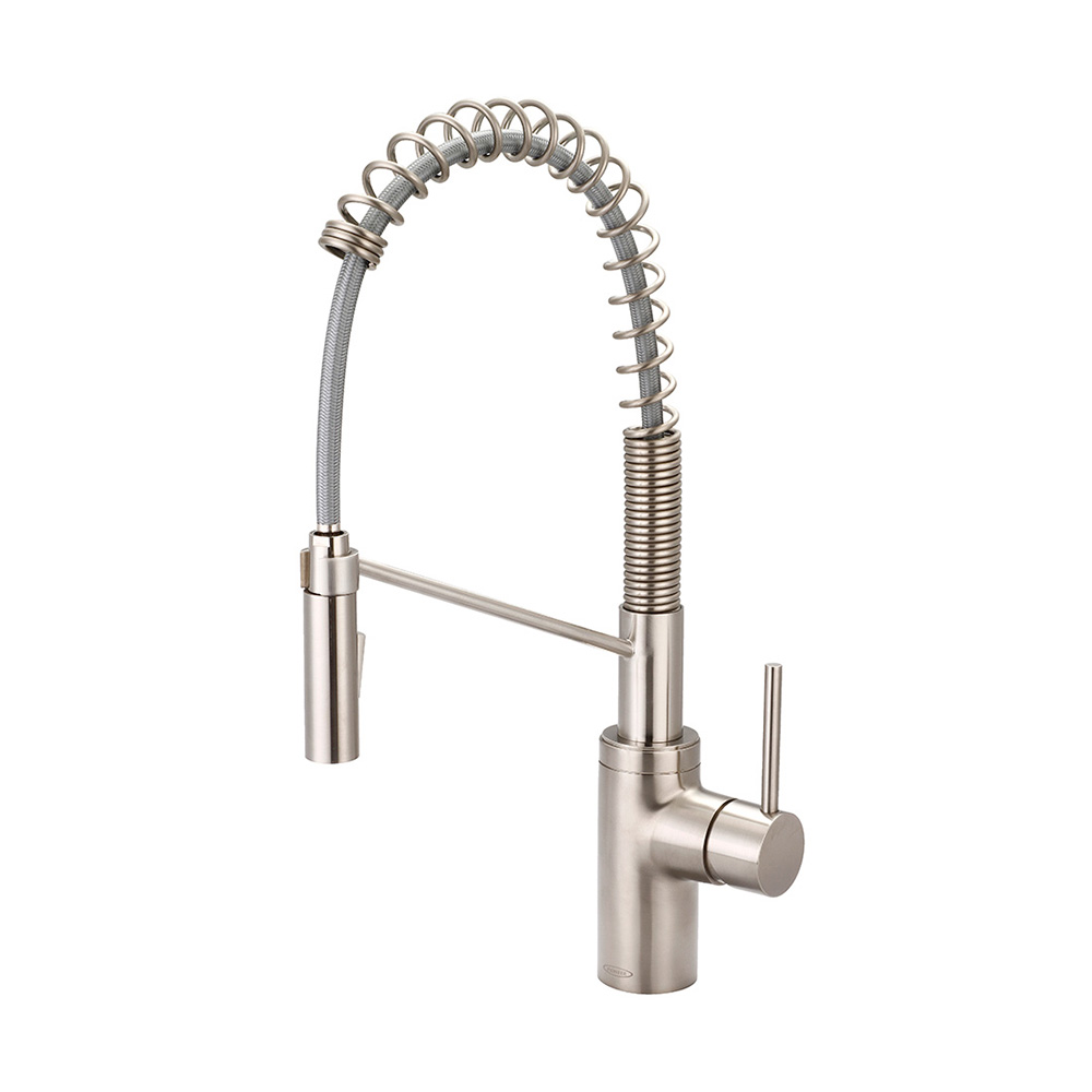 Single Handle Pre-Rinse Spring Pull-Down Kitchen Faucet - Brushed Nickel -  Burenda Blenders, BU3696250