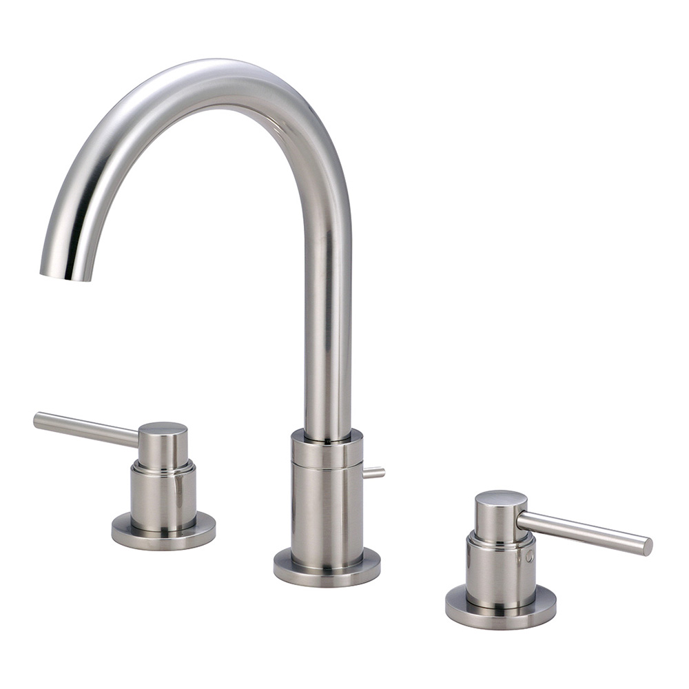 Two Handle Widespread Bathroom Faucet, Compression Hose, Nickel, Overall Width: 22"