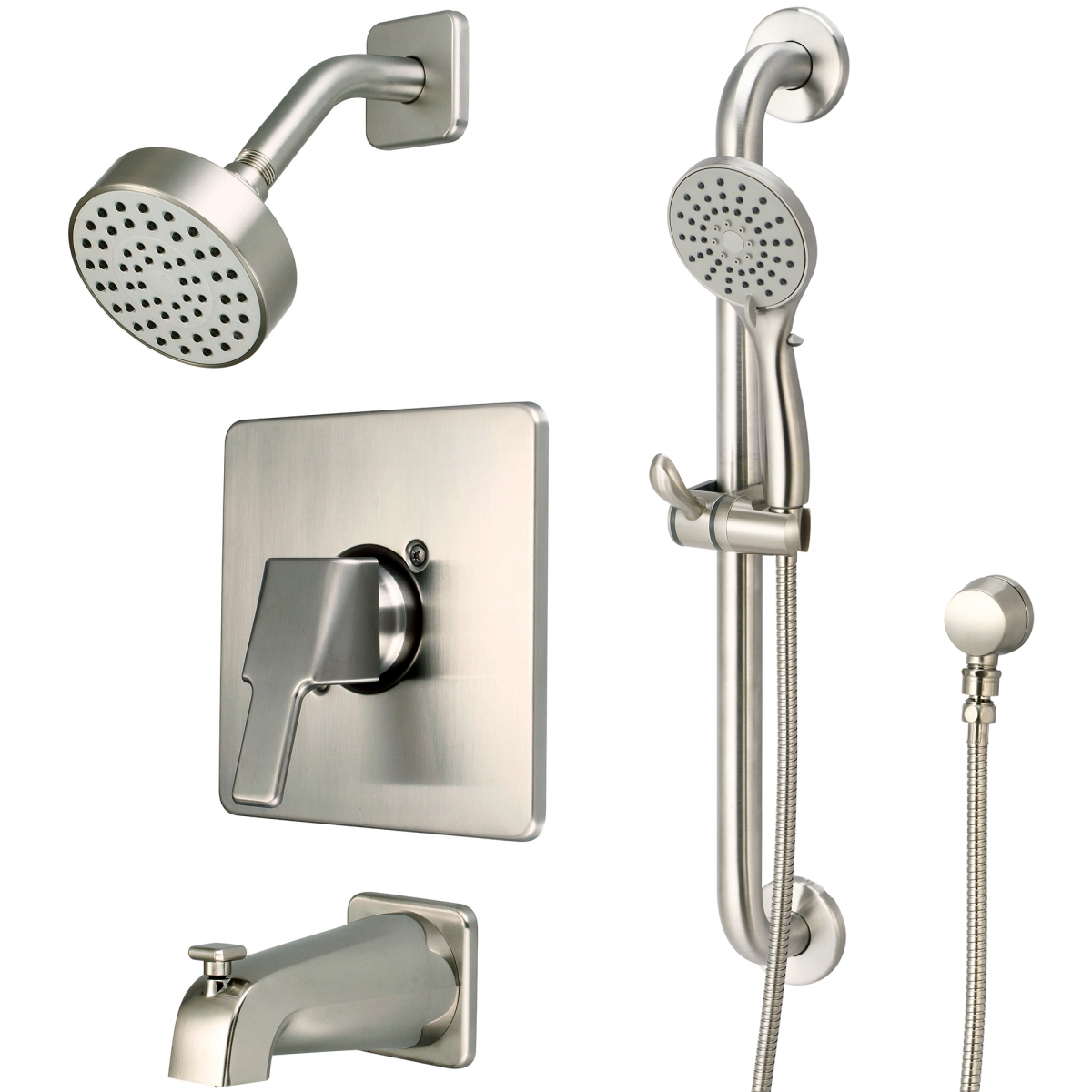 Single Handle Tub & Shower Trim Set with Handheld, PVD Brushed Nickel