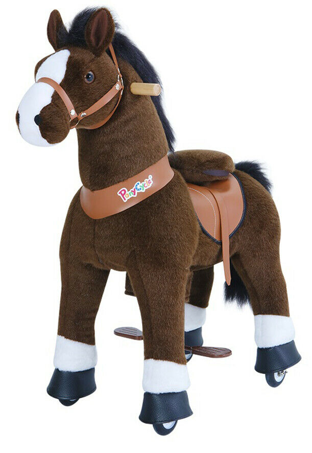 Picture of PonyCycle Ux421 White Hoof Horse with Brake & Sound&#44; Chocolate brown - Medium