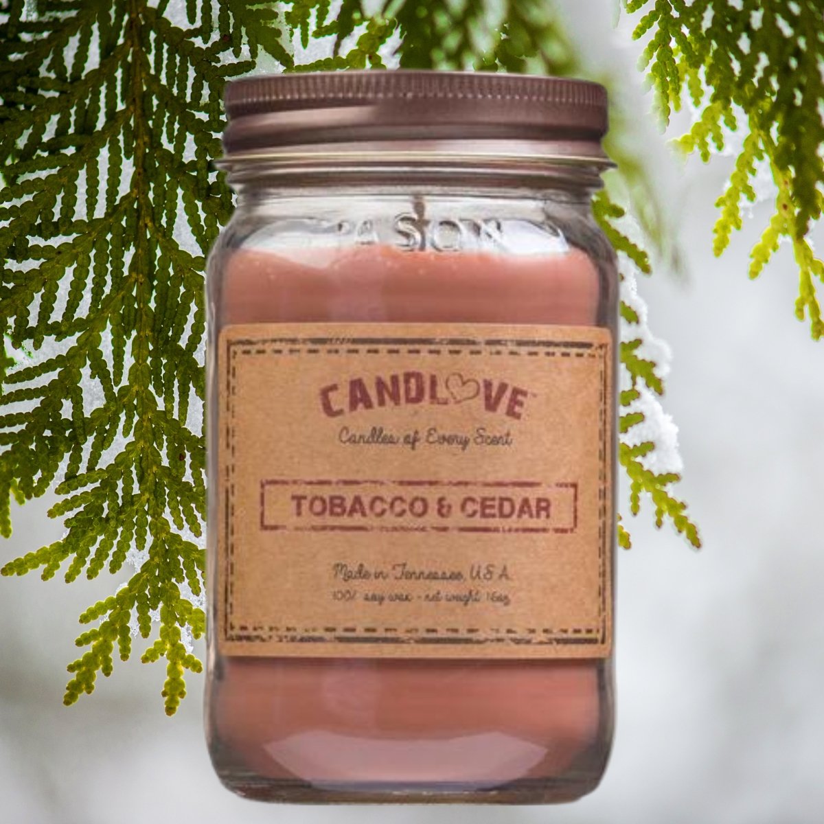 Picture of PPI SUPPLIES Tobacco-C Candlove Tobacco Cedar Scented Candle - Non-Toxic 100% Soy Candle - Handmade & Hand Poured Long Burning Candle - Highly Scented All Natural Clean Burning Candle (16 OZ Mason Jar) Made in The USA