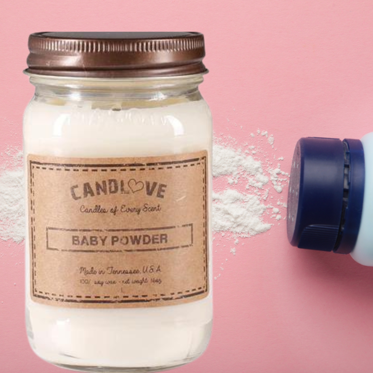 Picture of PPI SUPPLIES Baby-P-C Candlove Baby Powder Scented Candle - Non-Toxic 100% Soy Candle - Handmade & Hand Poured Long Burning Candle - Highly Scented All Natural Clean Burning Candle (16 OZ Mason Jar) Made in The USA