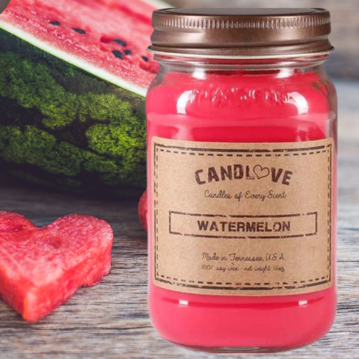 Picture of PPI SUPPLIES Watermelon-C Candlove Watermelon Scented Candle - Non-Toxic 100% Soy Candle - Handmade & Hand Poured Long Burning Candle - Highly Scented All Natural Clean Burning Candle (16 OZ Mason Jar) Made in The USA