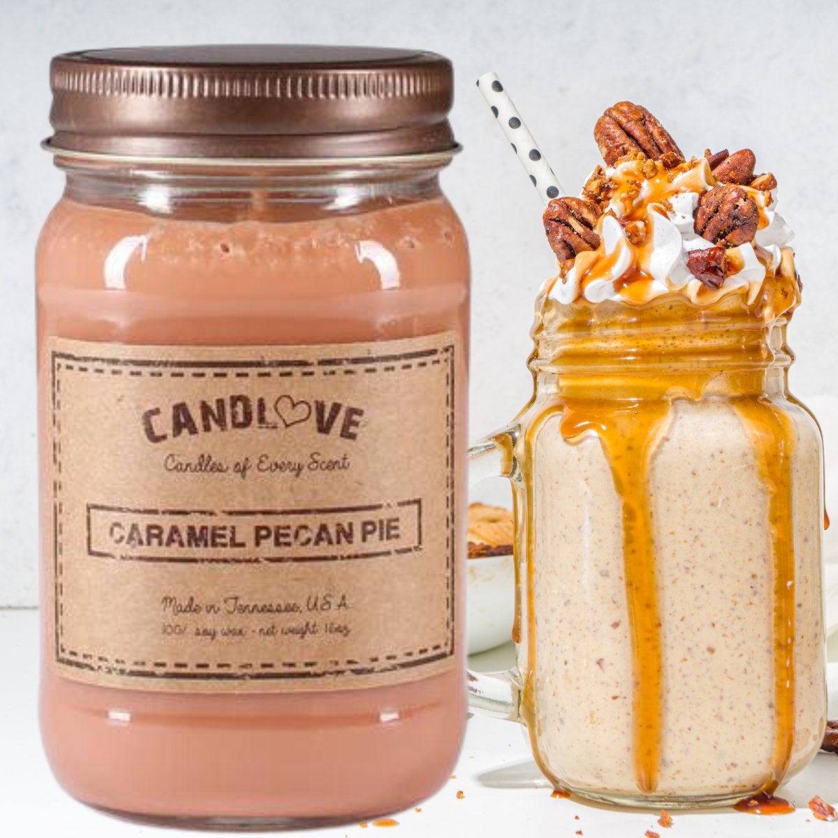 Picture of PPI SUPPLIES CarameL-P-C Candlove Caramel Pecan Pie Scented Candle - Non-Toxic 100% Soy Candle - Handmade & Hand Poured Long Burning Candle - Highly Scented All Natural Clean Burning Candle (16 OZ Mason Jar) Made in The USA