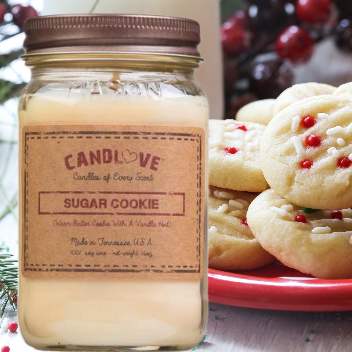Picture of PPI SUPPLIES Sugar-C-C Candlove Sugar Cookie Scented Candle - Non-Toxic 100% Soy Candle - Handmade & Hand Poured Long Burning Candle - Highly Scented All Natural Clean Burning Candle (16 OZ Mason Jar) Made in The USA