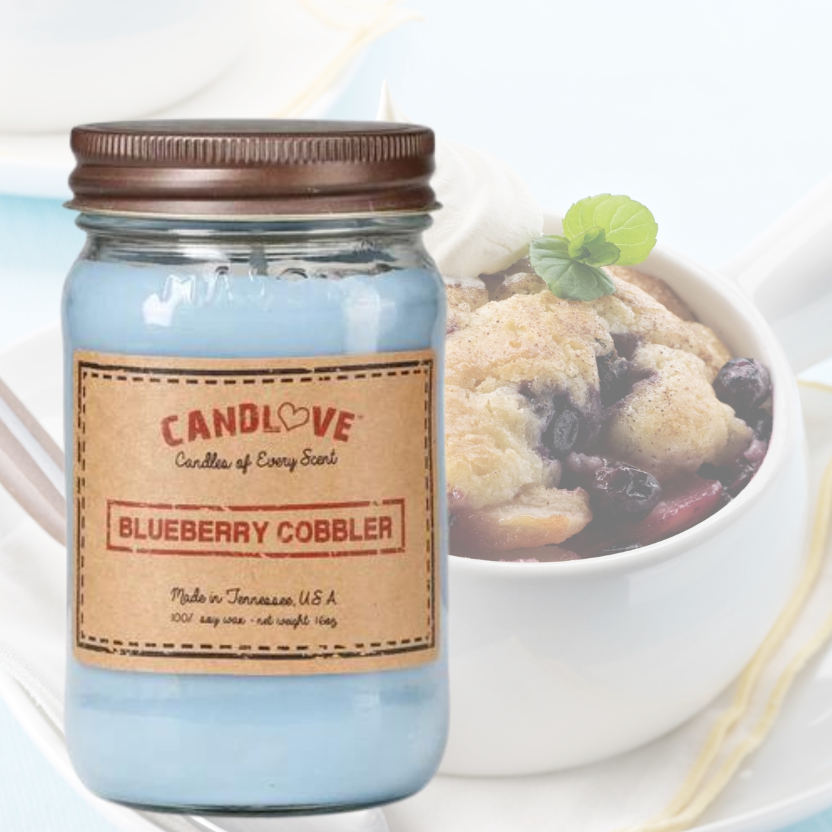 Picture of PPI SUPPLIES Blueberry-C-C Candlove Blueberry Cobbler Scented Candle - Non-Toxic 100% Soy Candle - Handmade & Hand Poured Long Burning Candle - Highly Scented All Natural Clean Burning Candle (16 OZ Mason Jar) Made in The USA