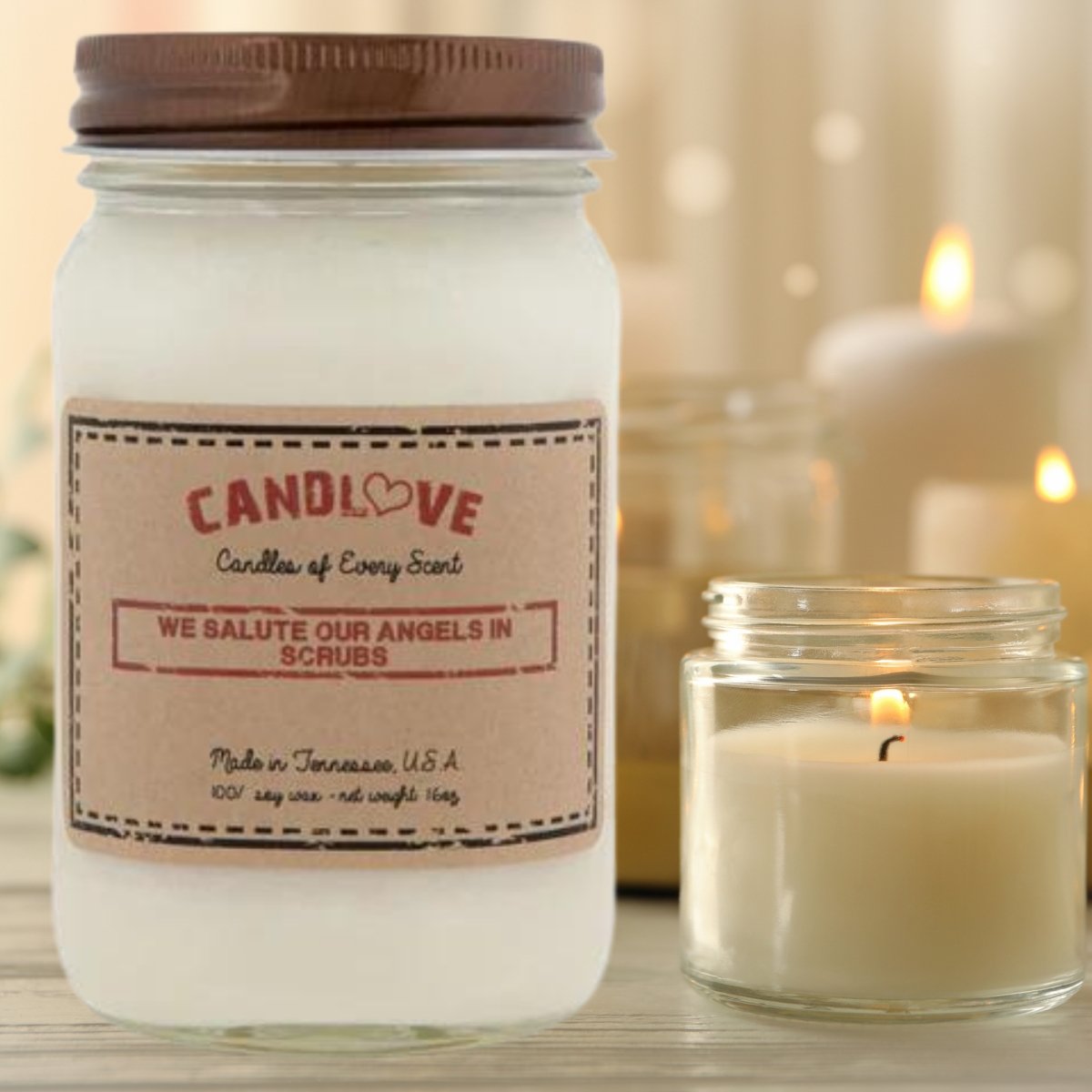 Picture of PPI SUPPLIES Vanilla-A-C Candlove Vanilla We Salute Our Angels Scented Candle - Non-Toxic 100% Soy Candle - Handmade & Hand Poured Long Burning Candle - Highly Scented All Natural Clean Burning Candle (16 OZ Mason Jar) Made in The USA