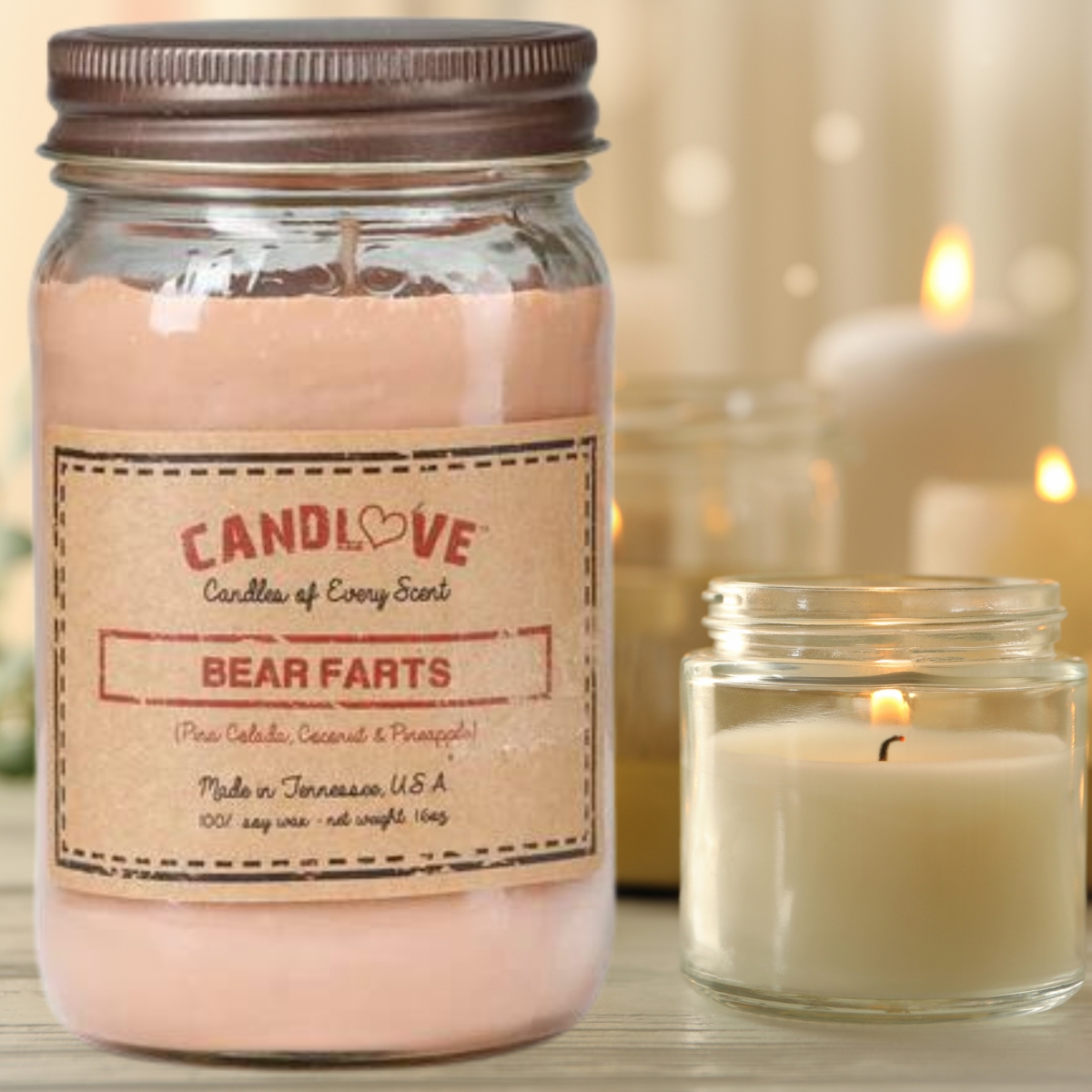 Picture of PPI SUPPLIES Bea-F-C Candlove Bear Farts Scented Candle - Non-Toxic 100% Soy Candle - Handmade & Hand Poured Long Burning Candle - Highly Scented All Natural Clean Burning Candle (16 OZ Mason Jar) Made in The USA