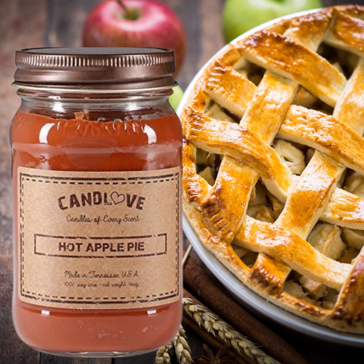 Picture of PPI SUPPLIES Hot-AP-C Candlove Hot Apple Pie Scented Candle - Non-Toxic 100% Soy Candle - Handmade & Hand Poured Long Burning Candle - Highly Scented All Natural Clean Burning Candle (16 OZ Mason Jar) Made in The USA
