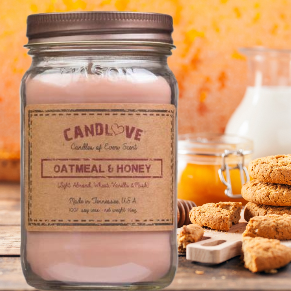 Picture of PPI SUPPLIES Oatmeal-C Candlove Oatmeal Honey Scented Candle - Non-Toxic 100% Soy Candle - Handmade & Hand Poured Long Burning Candle - Highly Scented All Natural Clean Burning Candle (16 OZ Mason Jar) Made in The USA