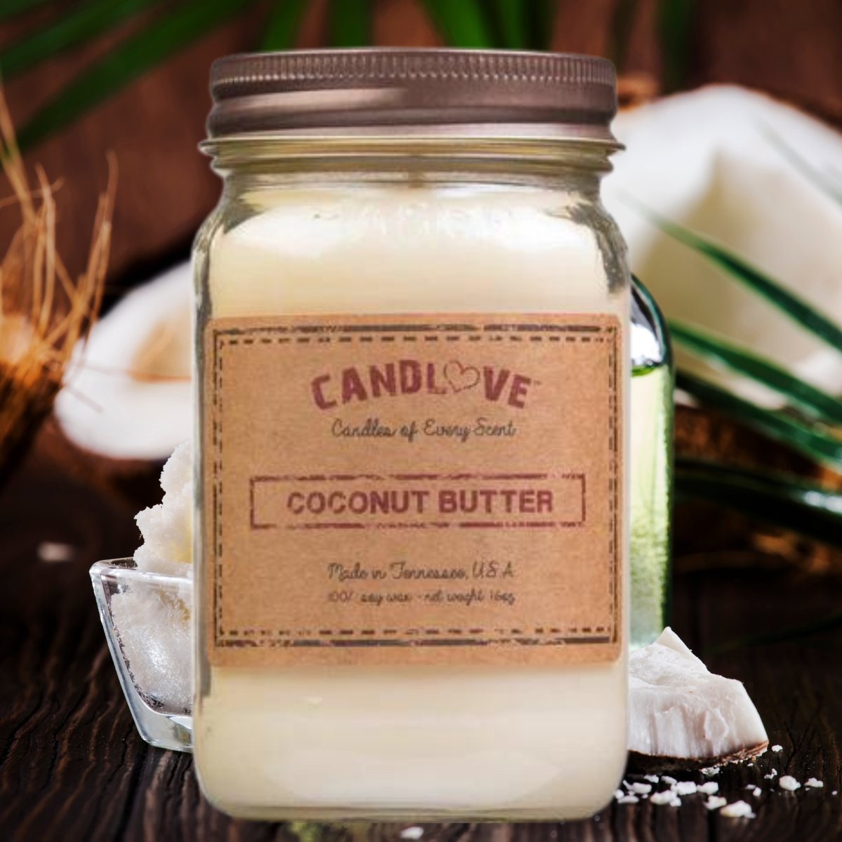 Picture of PPI SUPPLIES Coconut-B-C Candlove Coconut Butter Scented Candle - Non-Toxic 100% Soy Candle - Handmade & Hand Poured Long Burning Candle - Highly Scented All Natural Clean Burning Candle (16 OZ Mason Jar) Made in The USA