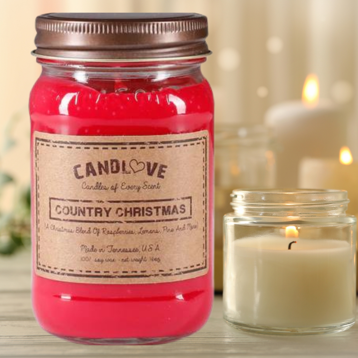 Picture of PPI SUPPLIES Country-C-C Candlove Country Christmas Scented Candle - Non-Toxic 100% Soy Candle - Handmade & Hand Poured Long Burning Candle - Highly Scented All Natural Clean Burning Candle (16 OZ Mason Jar) Made in The USA