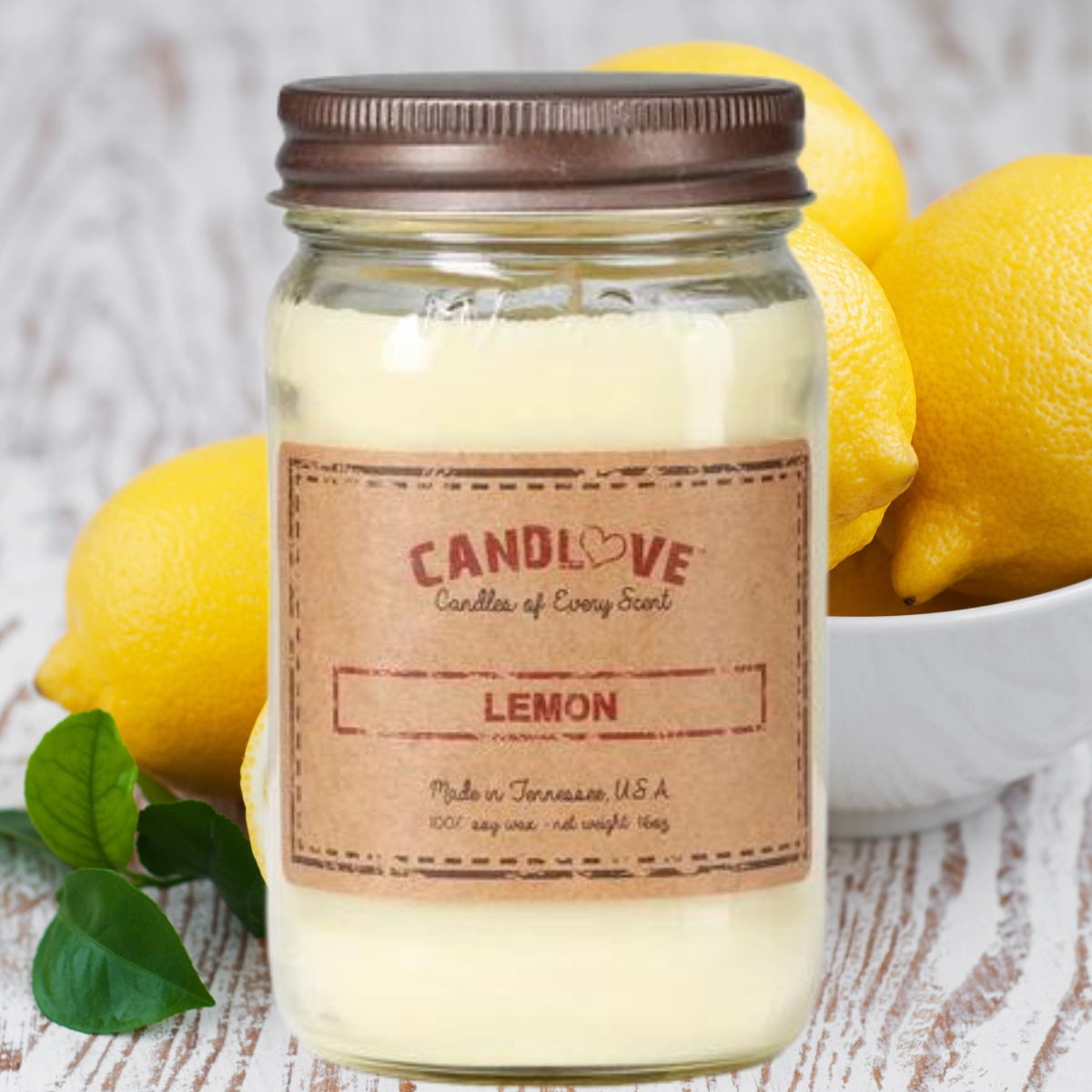 Picture of PPI SUPPLIES Lemon-C Candlove Lemon Scented Candle - Non-Toxic 100% Soy Candle - Handmade & Hand Poured Long Burning Candle - Highly Scented All Natural Clean Burning Candle (16 OZ Mason Jar) Made in The USA