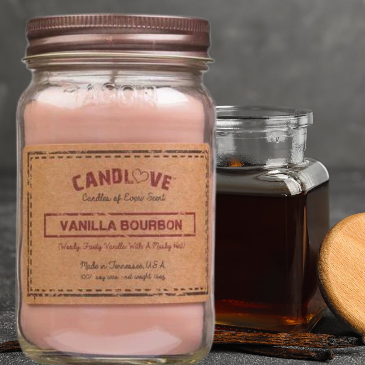 Picture of PPI SUPPLIES Vanilla-C Candlove Vanilla Bourbon Scented Candle - Non-Toxic 100% Soy Candle - Handmade & Hand Poured Long Burning Candle - Highly Scented All Natural Clean Burning Candle (16 OZ Mason Jar) Made in The USA