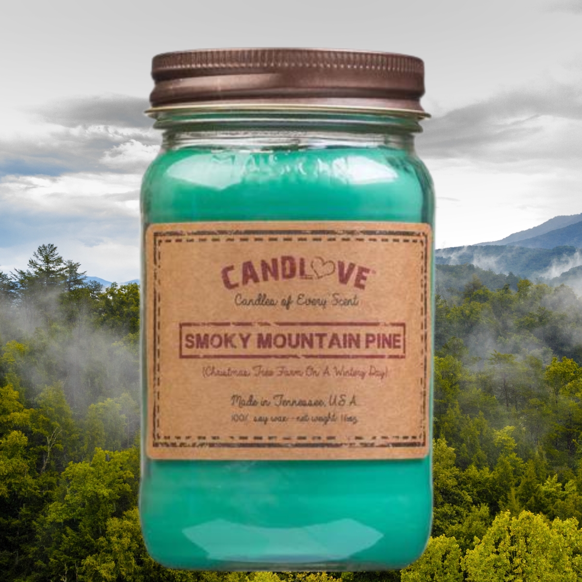 Picture of PPI SUPPLIES Smoky-C Candlove Smoky Mountain Pine Scented Candle - Non-Toxic 100% Soy Candle - Handmade & Hand Poured Long Burning Candle - Highly Scented All Natural Clean Burning Candle (16 OZ Mason Jar) Made in The USA