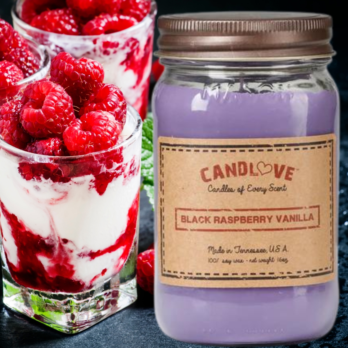 Picture of PPI SUPPLIES Black-RV-C Candlove Black Raspberry Vanilla Scented Candle - Non-Toxic 100% Soy Candle - Handmade & Hand Poured Long Burning Candle - Highly Scented All Natural Clean Burning Candle (16 OZ Mason Jar) Made in The USA