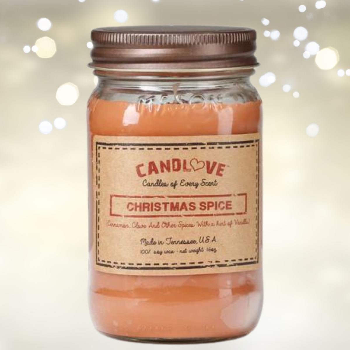 Picture of PPI SUPPLIES Christmas-S-C Candlove Christmas Spice Scented Candle - Non-Toxic 100% Soy Candle - Handmade & Hand Poured Long Burning Candle - Highly Scented All Natural Clean Burning Candle (16 OZ Mason Jar) Made in The USA