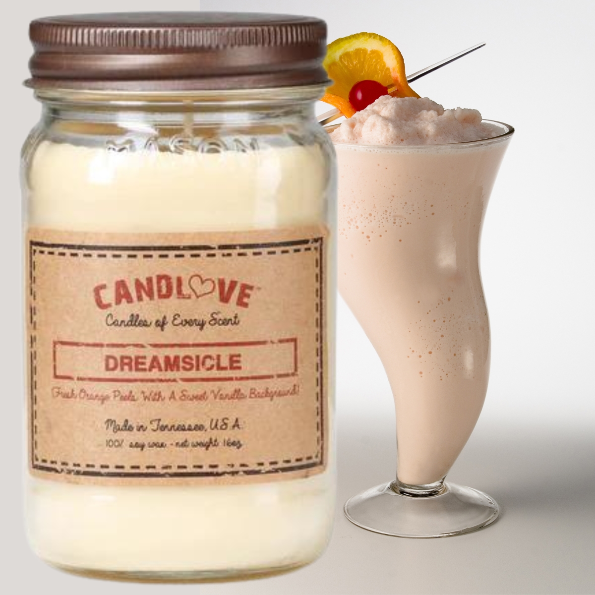 Picture of PPI SUPPLIES Dreamsicle-C Candlove Dreamsicle Scented Candle - Non-Toxic 100% Soy Candle - Handmade & Hand Poured Long Burning Candle - Highly Scented All Natural Clean Burning Candle (16 OZ Mason Jar) Made in The USA