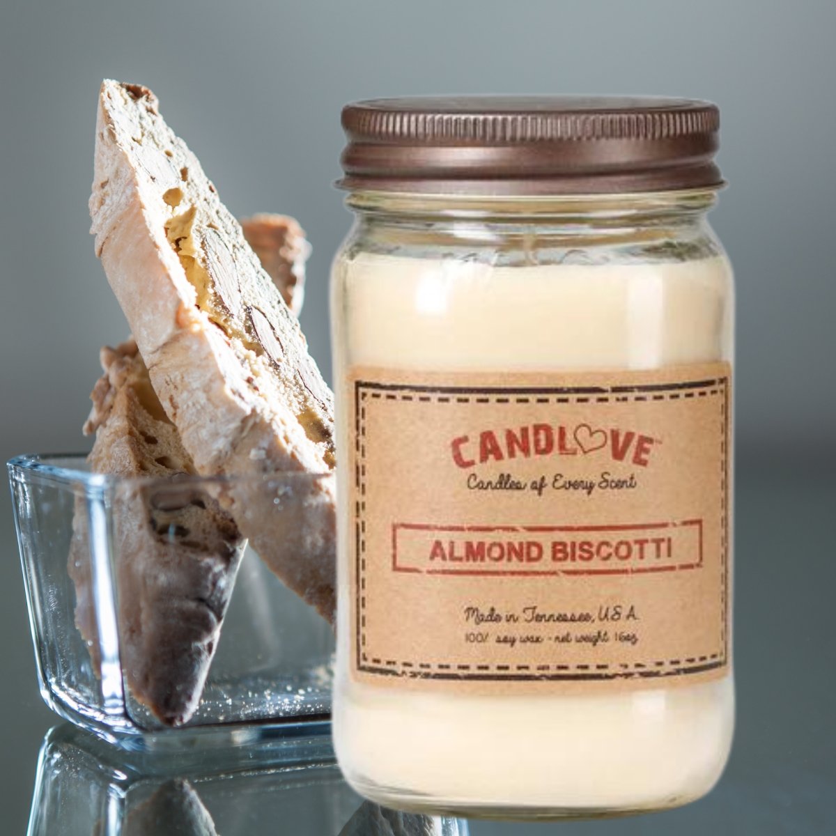 Picture of PPI SUPPLIES Almond-B-C Candlove Almond Buscotti Scented Candle - Non-Toxic 100% Soy Candle - Handmade & Hand Poured Long Burning Candle - Highly Scented All Natural Clean Burning Candle (16 OZ Mason Jar) Made in The USA