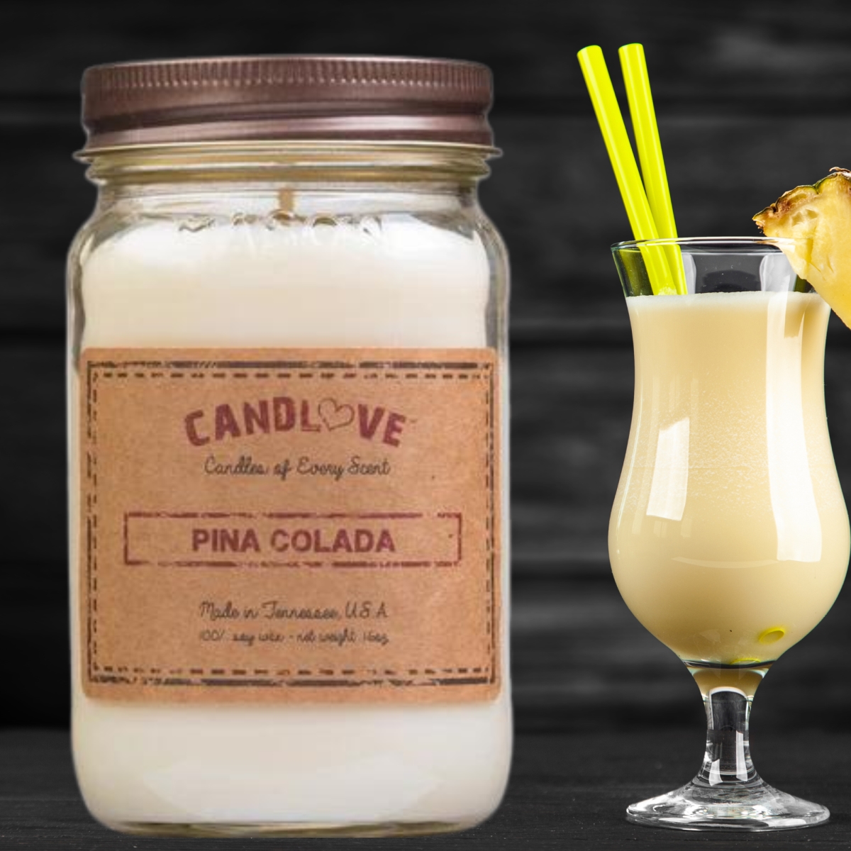 Picture of PPI SUPPLIES Pina-C Candlove Pina Colada Scented Candle - Non-Toxic 100% Soy Candle - Handmade & Hand Poured Long Burning Candle - Highly Scented All Natural Clean Burning Candle (16 OZ Mason Jar) Made in The USA