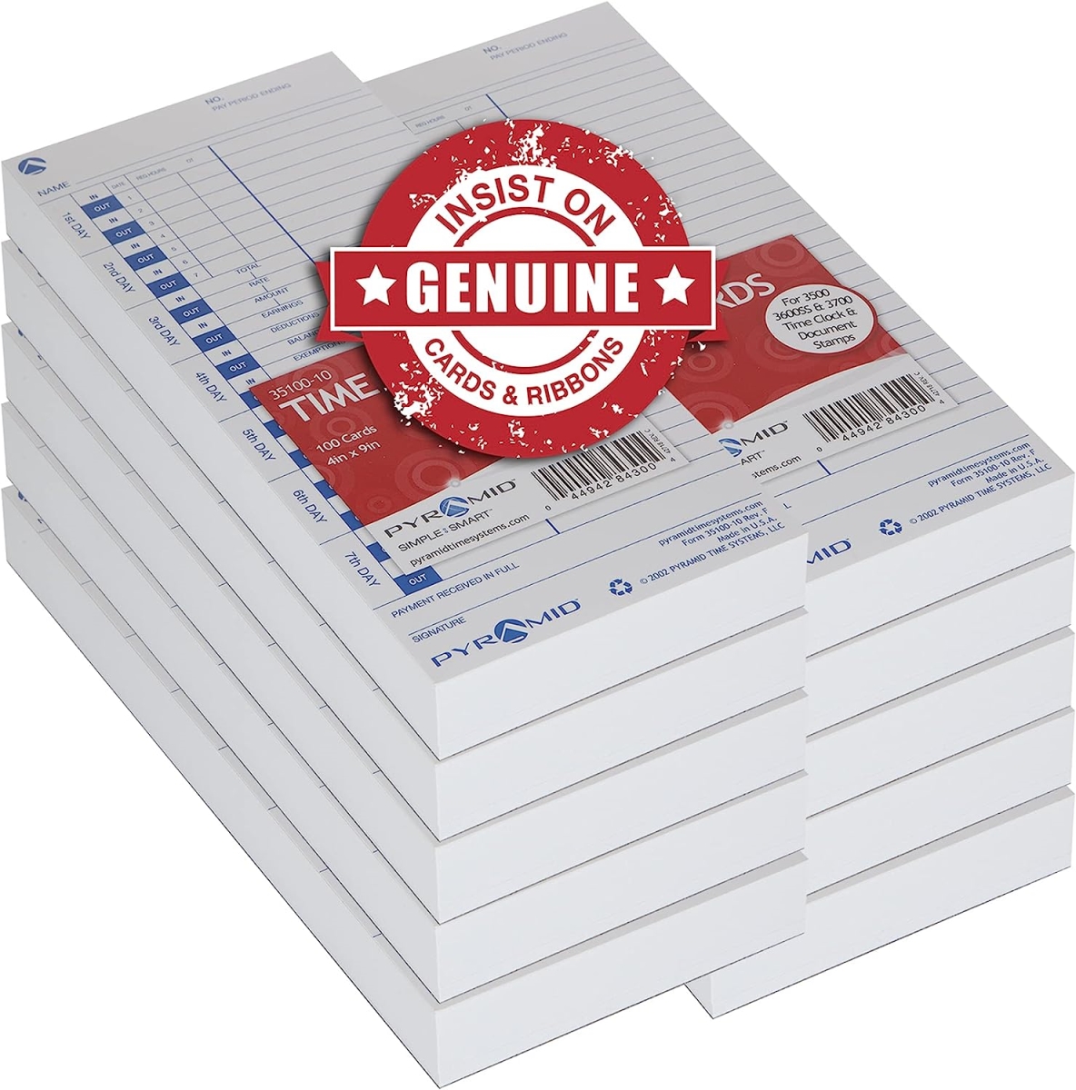 Picture of Pyramid Time Systems 35100-10MB Attendance Cards for Time Clock Models 3500-3550SS-3600SS-3700, White - 1000 per pack
