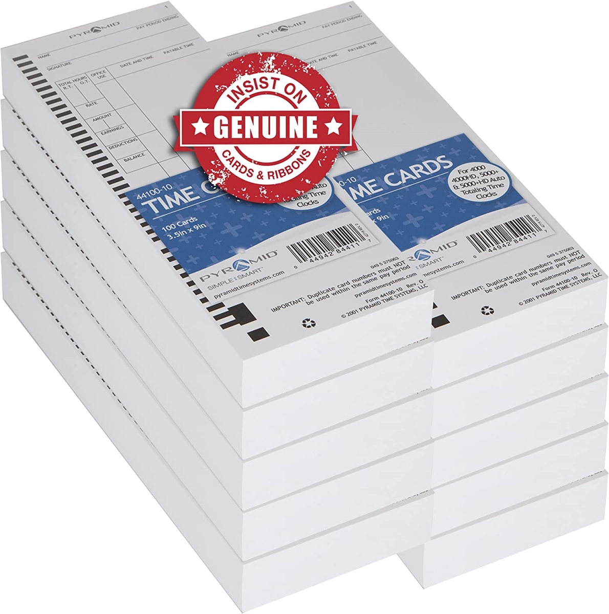 Picture of Pyramid Time Systems 44100-10MB Attendance Cards for Time Clock Models 4000-4000PRO-4000HD-4000PRO-5000-5000HD, White - 1000 per pack