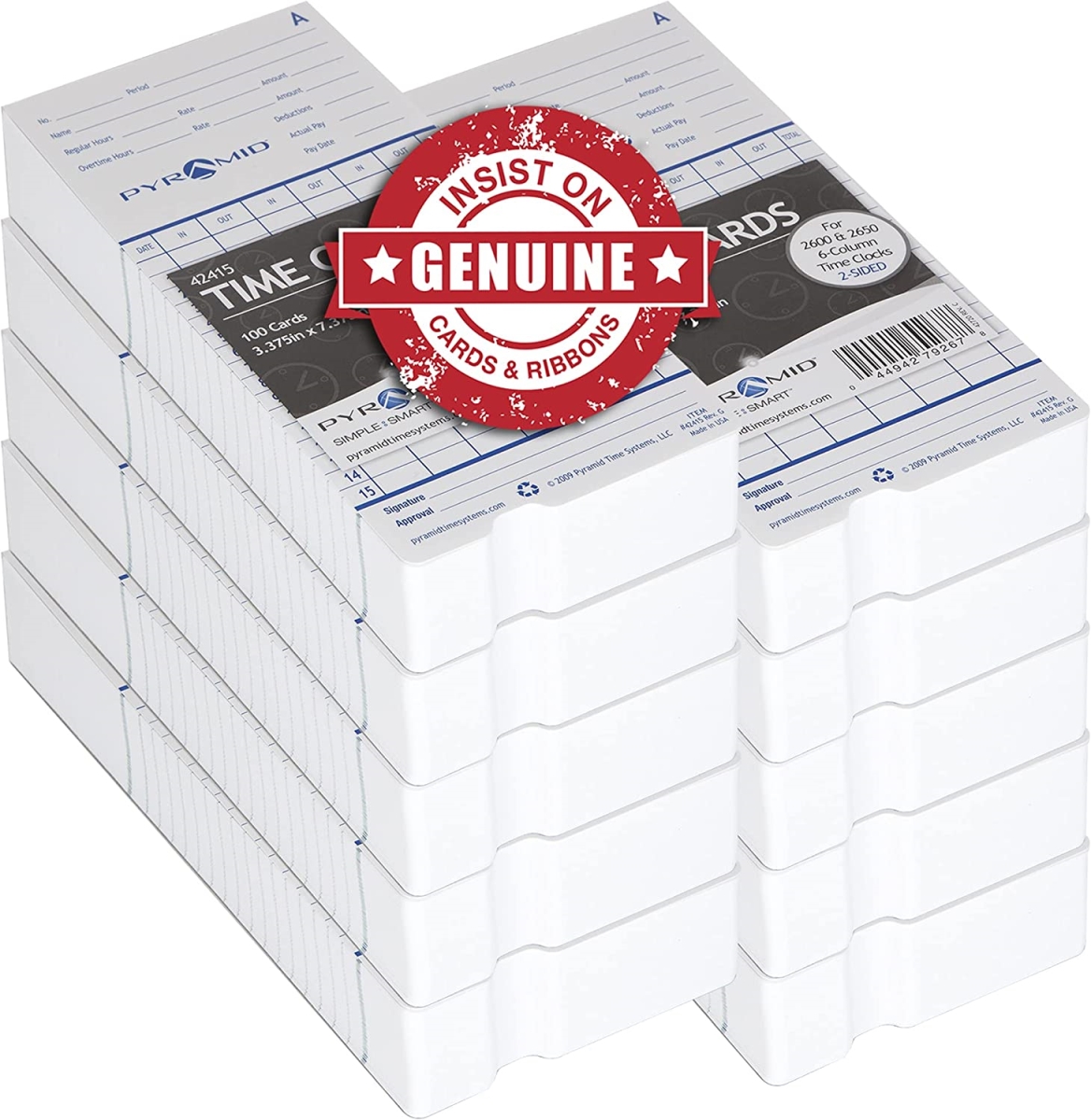 Picture of Pyramid Time Systems 42415MB Attendance Cards for Time Clock Models 2500-2600-2650, White - 1000 per pack