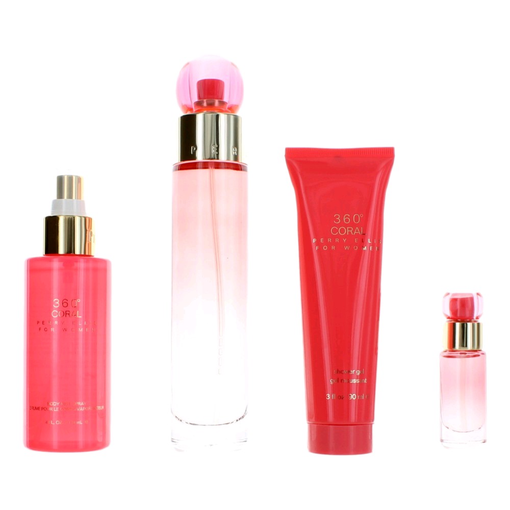 360 Coral Perfume Gift Set for Women, 4 Piece