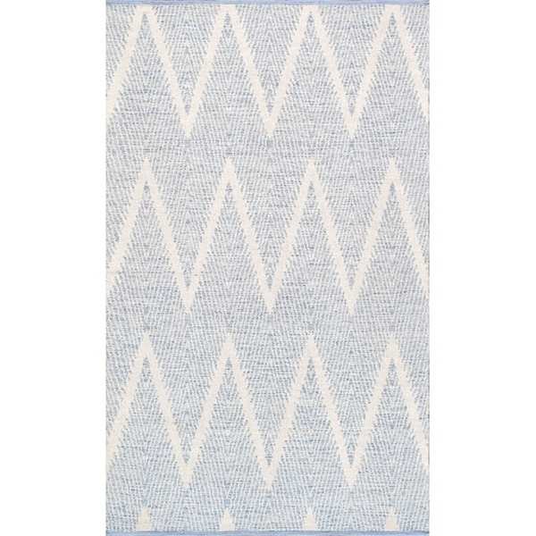8 x 10 ft.Simplicity Collection Aqua Hand - Woven Cotton Area Rug, Ivory