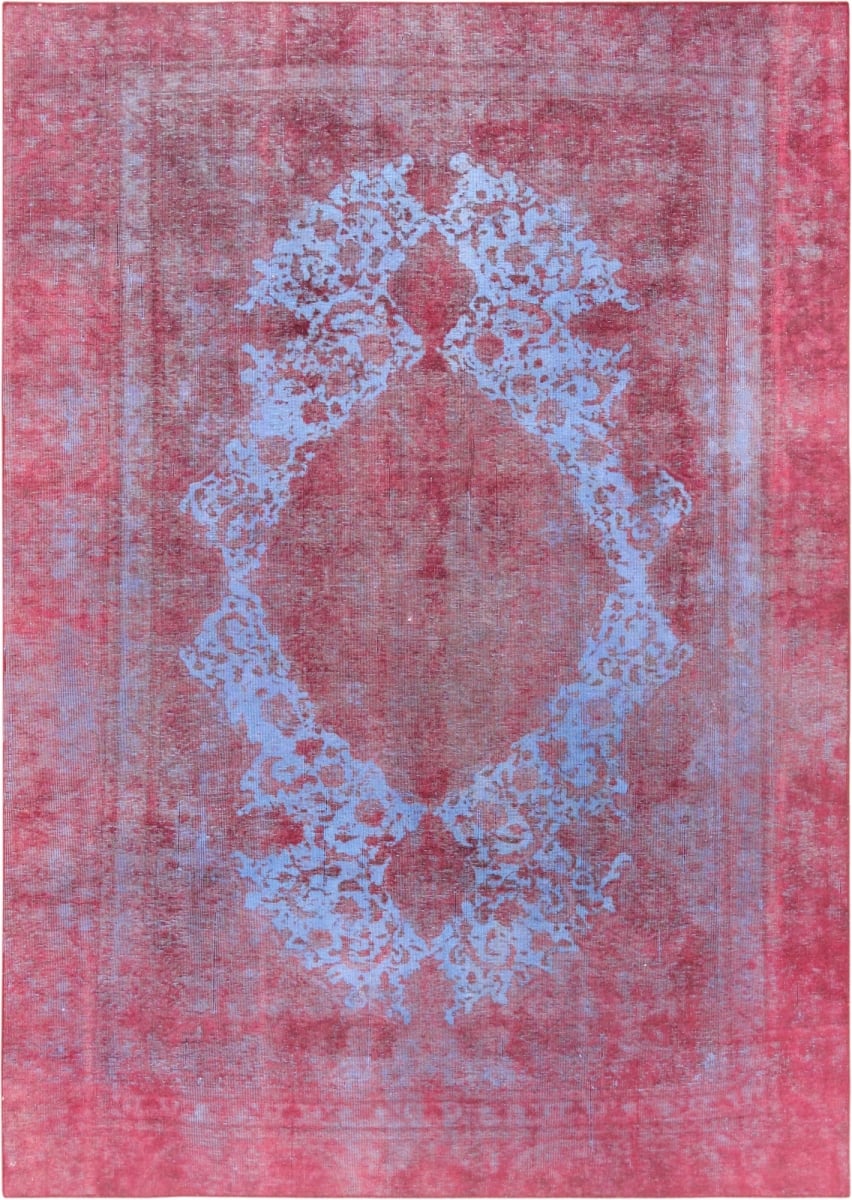 54699 7 ft. 2 in. x 10 ft. 3 in. Vintage Overdye Hand-Knotted Wool Rug, Blue & Red
