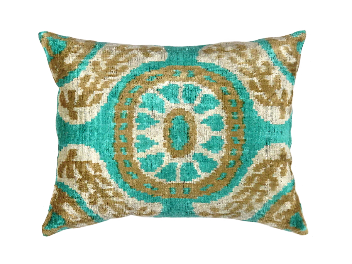 15 x 20 in. Silk Velvet Ikat Pillow - Green